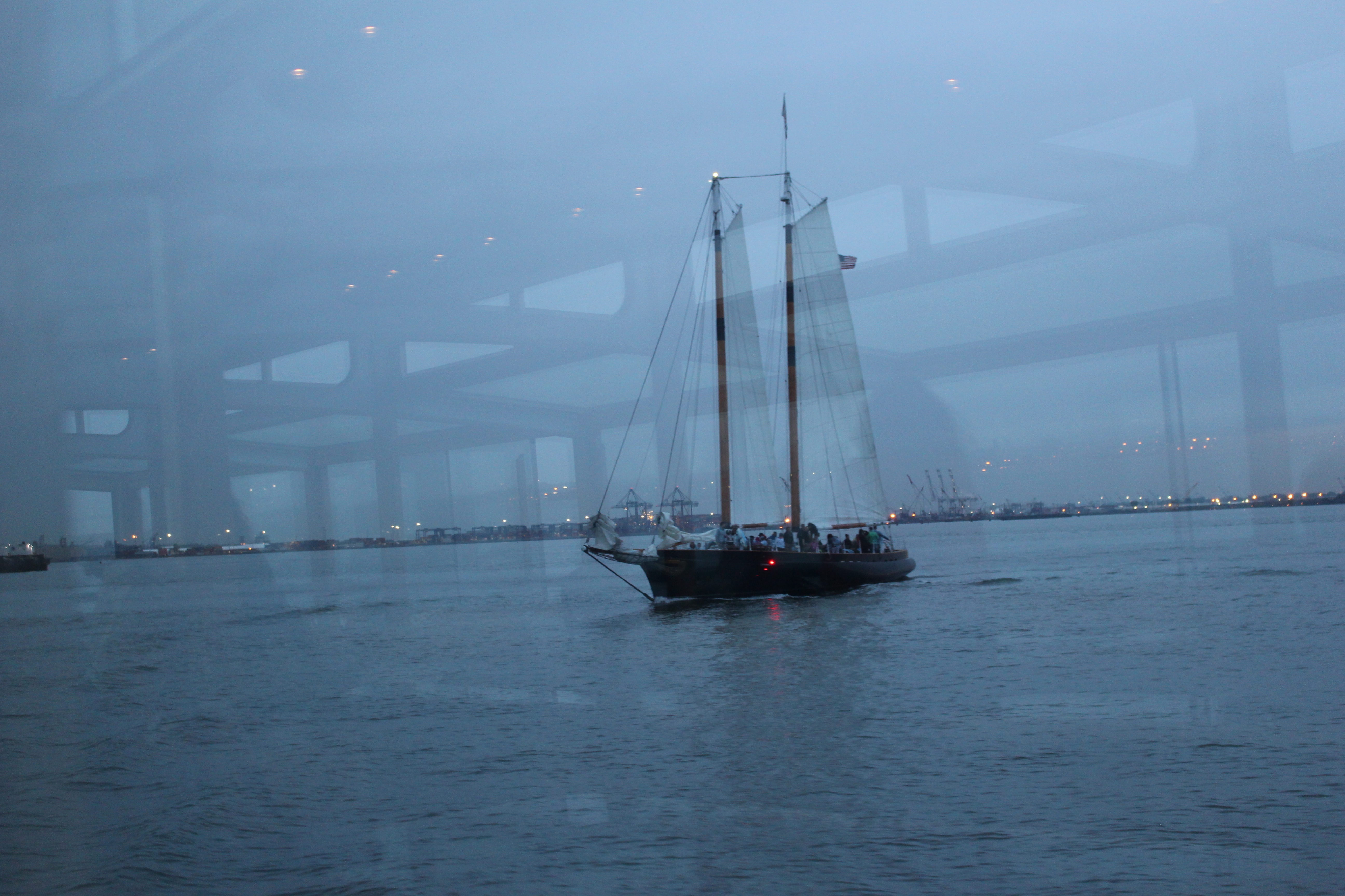 Boat on the ship with reflection